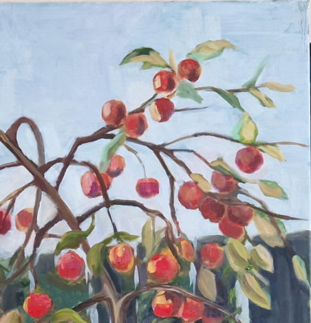 Apple tree original painting by Dalia Motiejūnienė. Lithuanian Landscape Paintings