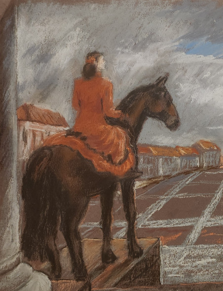 Horsewoman original painting by Aleksandras Kapustinas. Home