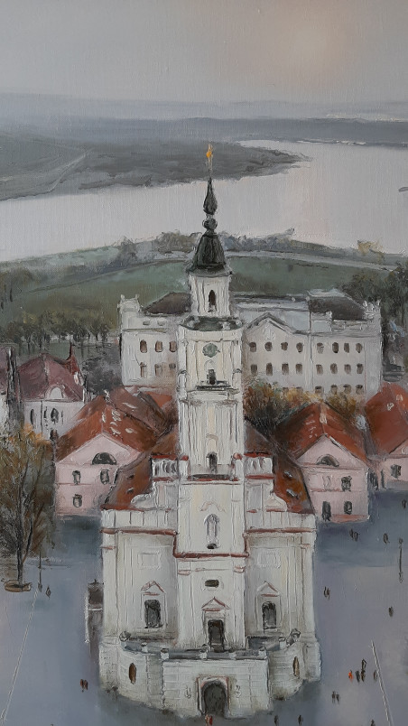 View With Kaunas Town Hall original painting by Aleksandras Lysiukas. Home