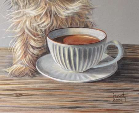 Morning curls original painting by Irena Kavaliauskienė. Animalistic Paintings