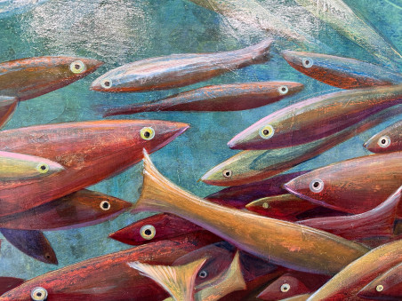 Among the Fish original painting by Modestas Malinauskas. Animalistic Paintings