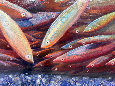 Among the Fish original painting by Modestas Malinauskas. Animalistic Paintings