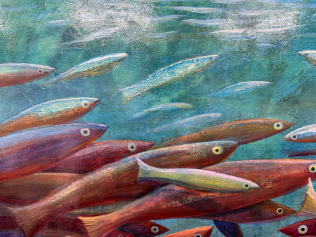 Among the Fish original painting by Modestas Malinauskas. Animalistic Paintings