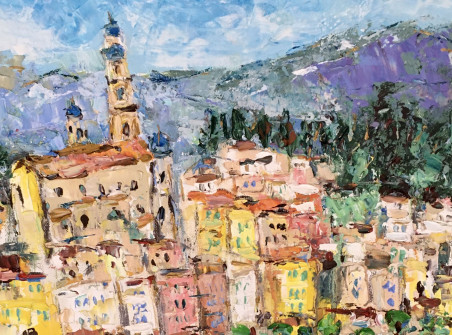 Menton. France original painting by Vilma Gataveckienė. Lithuanian Landscape Paintings