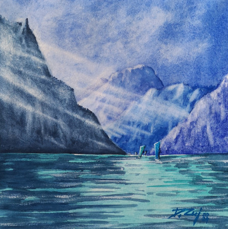 Lago di Garda. Danza della luce (quadriptych) original painting by Dmitrij Zuj. Home