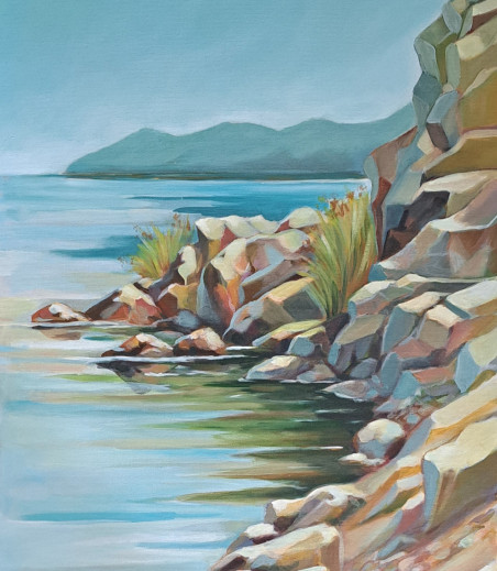 Stony Shore original painting by Lina Videckienė. Marine Art