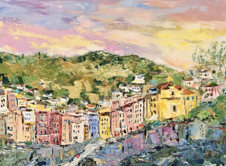 Riomaggiore, Cinque Terre Italian landscape original painting by Vilma Gataveckienė. Lithuanian Landscape Paintings