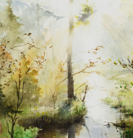 Forest River original painting by Anatolijus Ščiogolevas. Lithuanian Landscape Paintings