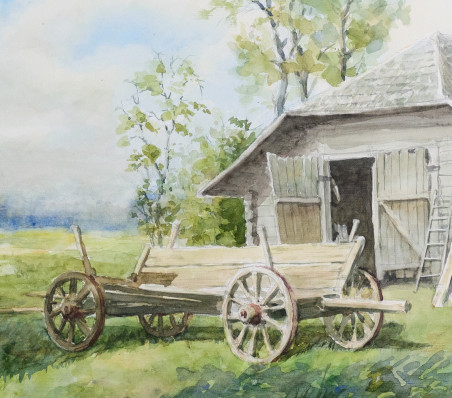 Farmstead original painting by Anatolijus Ščiogolevas. Home