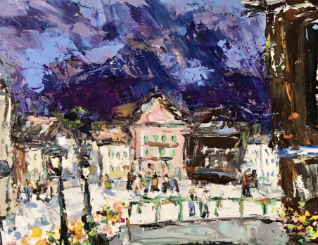 Chamonix Mont Blanc, France original painting by Vilma Gataveckienė. Lithuanian Landscape Paintings