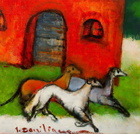 Greyhounds of Zypliai Manor original painting by Jonas Daniliauskas. Home