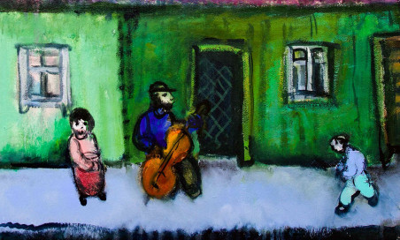 The Jews of Žagarė original painting by Jonas Daniliauskas. Home