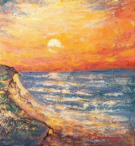 Sunset from Dutchman's Cap original painting by Romas Žmuidzinavičius. Lithuanian Landscape Paintings