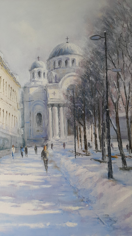 Liberty Boulevard During the Winter original painting by Aleksandras Lysiukas. Home