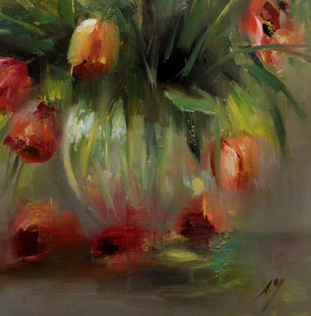 Tulips original painting by Alexander Jerochin. Still-Life