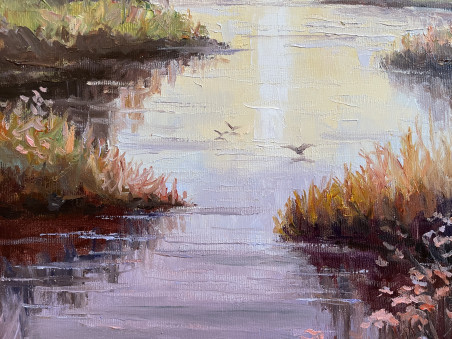 Peace By the River original painting by Rimantas Virbickas. Lithuanian Landscape Paintings