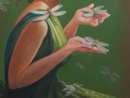 Twelve Dragonflies original painting by Lina Videckienė. Paintings With People