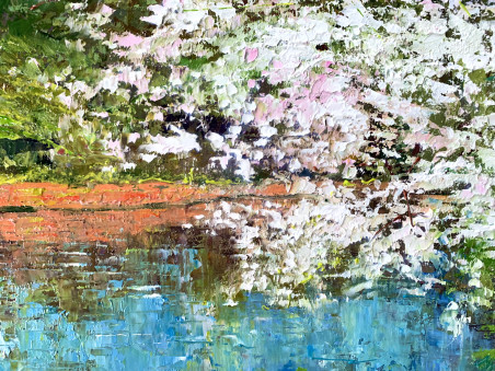 Somewhere In Paradise Jasmine Bloomed original painting by Nijolė Grigonytė Lozovska. Lithuanian Landscape Paintings