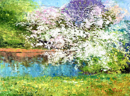 Somewhere In Paradise Jasmine Bloomed original painting by Nijolė Grigonytė Lozovska. Lithuanian Landscape Paintings