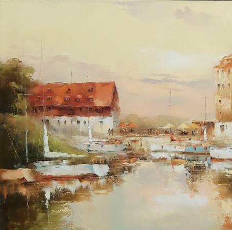 Castle Port original painting by Rimantas Grigaliūnas. Marine Art