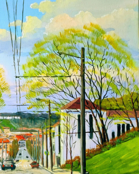 Downhill of Savanoriu str. Kaunas original painting by Petras Kardokas. Paintings With Kaunas (Kaunas)