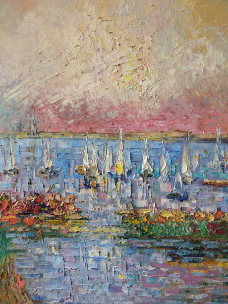 Sails original painting by Simonas Gutauskas. Marine Art