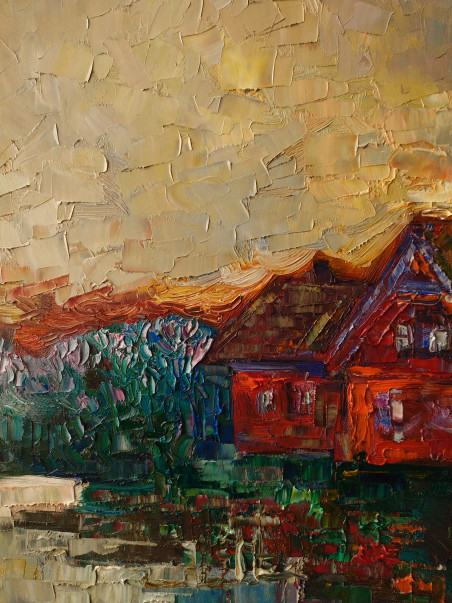 Red Houses original painting by Simonas Gutauskas. Lithuanian Landscape Paintings