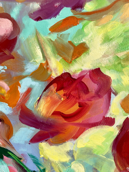 Improvisation on Peony Tulips original painting by Yuna Galejeva. Talk Of Flowers