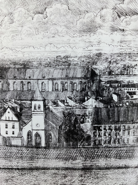 Panorama of the Old Town of Kaunas. Old Kaunas. original painting by Eugenijus Lugovojus. Urbanistic - Cityscape