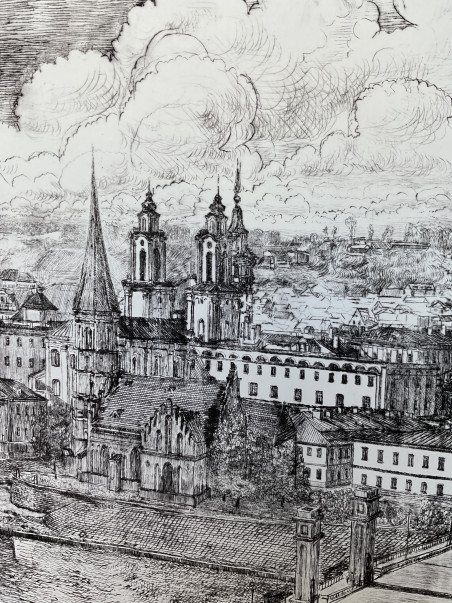 Panorama of the Old Town of Kaunas. Old Kaunas. original painting by Eugenijus Lugovojus. Urbanistic - Cityscape