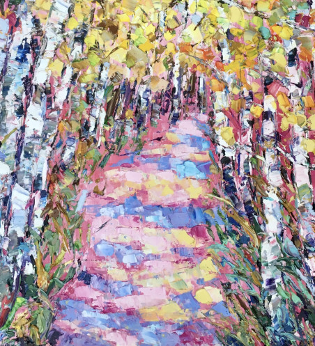 Birch Path In Autumn original painting by Vilma Gataveckienė. Lithuanian Landscape Paintings