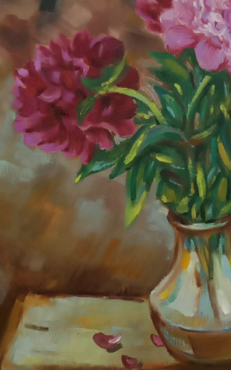 Waiting Peonies original painting by Vidmantas Jažauskas. Flowers