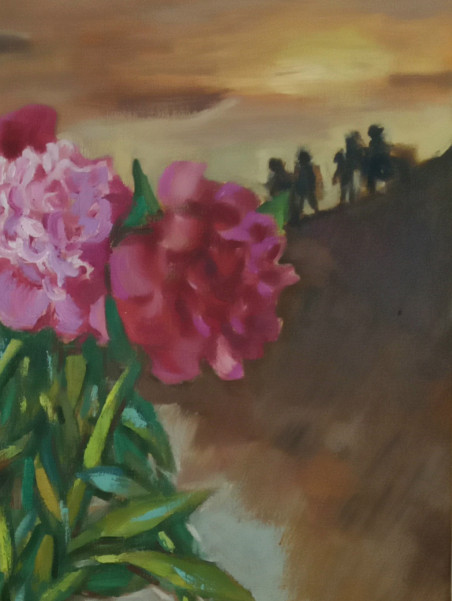 Waiting Peonies original painting by Vidmantas Jažauskas. Flowers