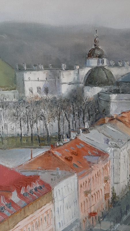 Landscape of Vilnius original painting by Aleksandras Lysiukas. Urbanistic - Cityscape