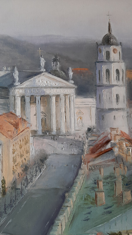 Landscape of Vilnius original painting by Aleksandras Lysiukas. Urbanistic - Cityscape