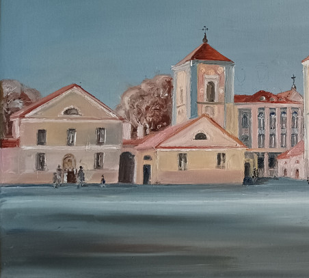 Kaunas Seminary of Priests original painting by Jūratė Sasnauskienė. Urbanistic - Cityscape