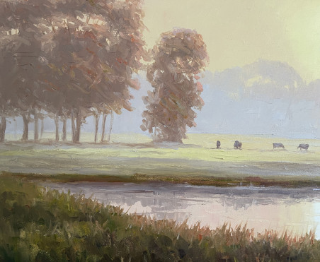 Midsummer morning original painting by Rimantas Virbickas. Lithuanian Landscape Paintings