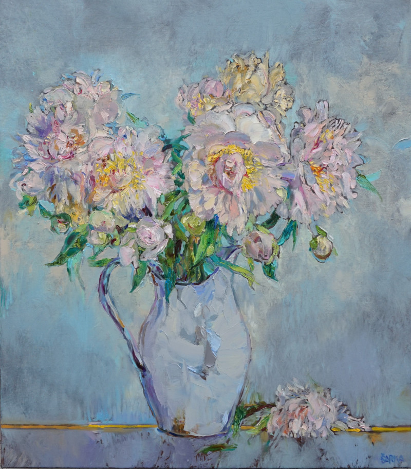 White Peonies original painting by Šarūnas Šarkauskas. Still-Life