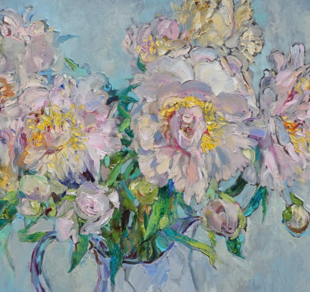 White Peonies original painting by Šarūnas Šarkauskas. Still-Life