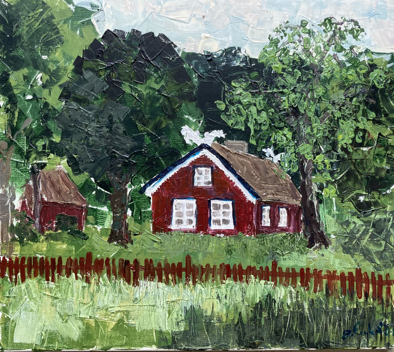 A Cottage. Preila original painting by Luka Galinytė. Lithuanian Landscape Paintings