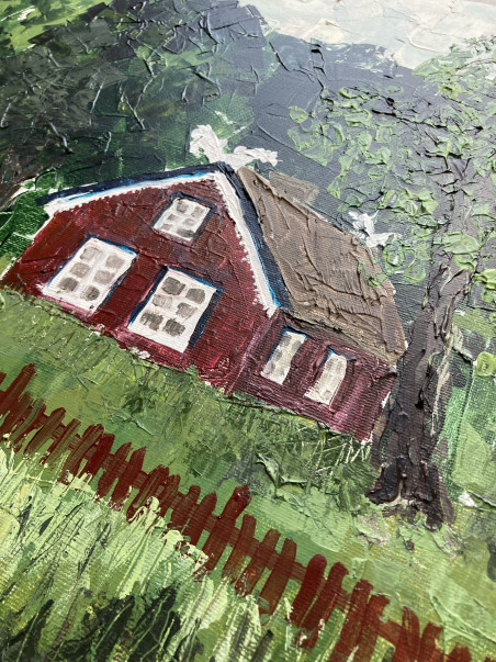 A Cottage. Preila original painting by Luka Galinytė. Lithuanian Landscape Paintings