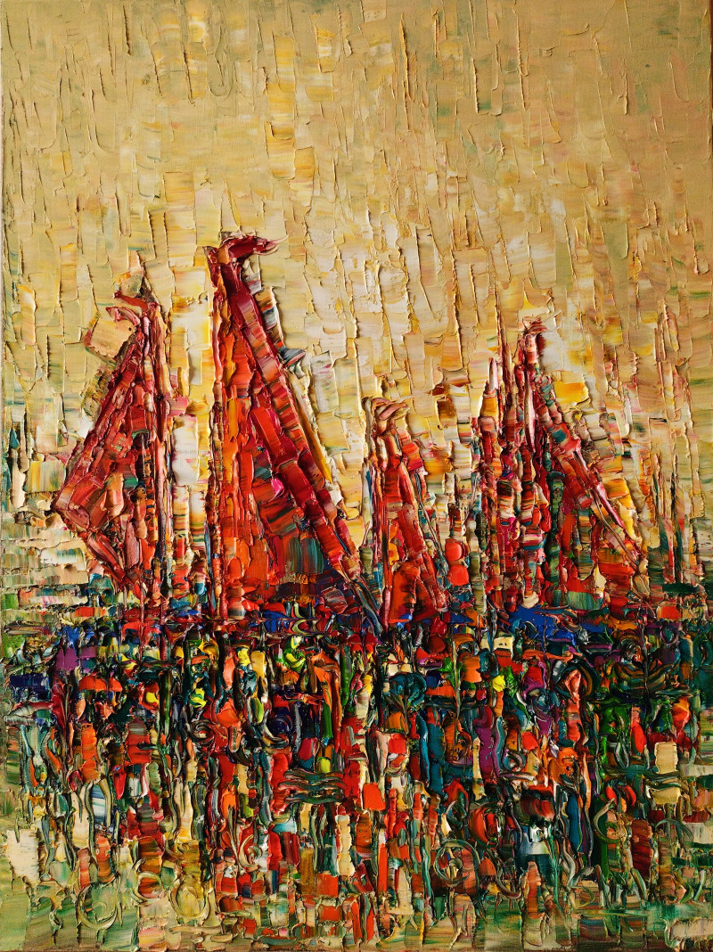 Reflections In the Harbor II original painting by Simonas Gutauskas. Marine Art