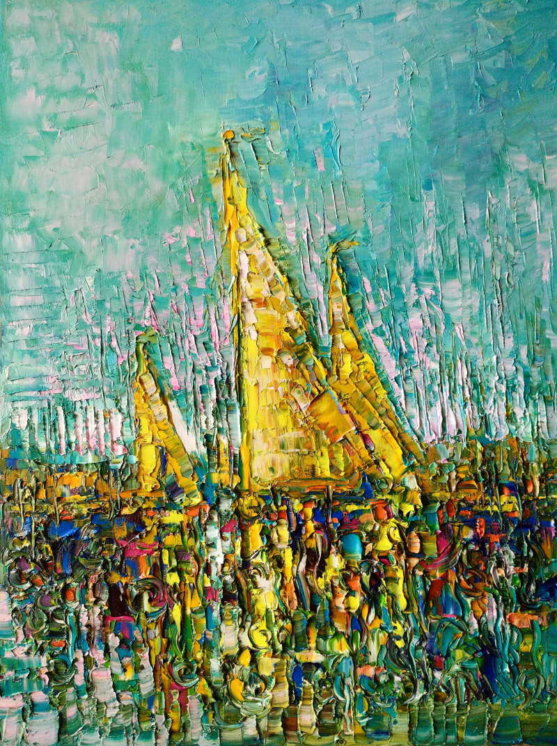 Reflections In the Harbor III original painting by Simonas Gutauskas. Marine Art