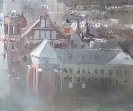 A Frozen City original painting by Rolandas Mociūnas. Urbanistic - Cityscape