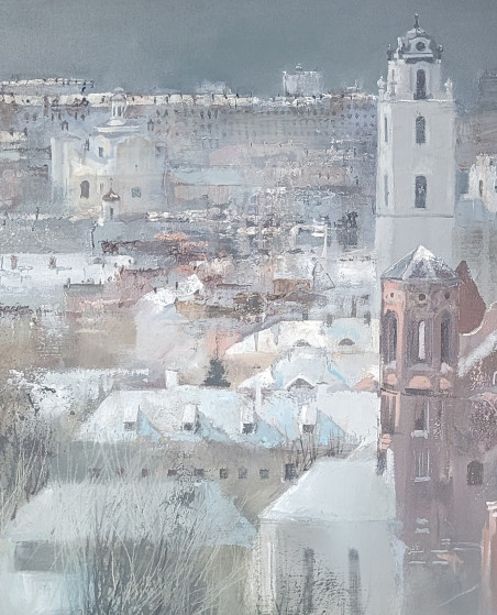 A Frozen City original painting by Rolandas Mociūnas. Urbanistic - Cityscape