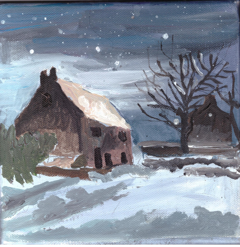 Winter Evening original painting by Kristina Daniūnaitė. Miniature