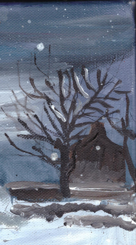 Winter Evening original painting by Kristina Daniūnaitė. Miniature