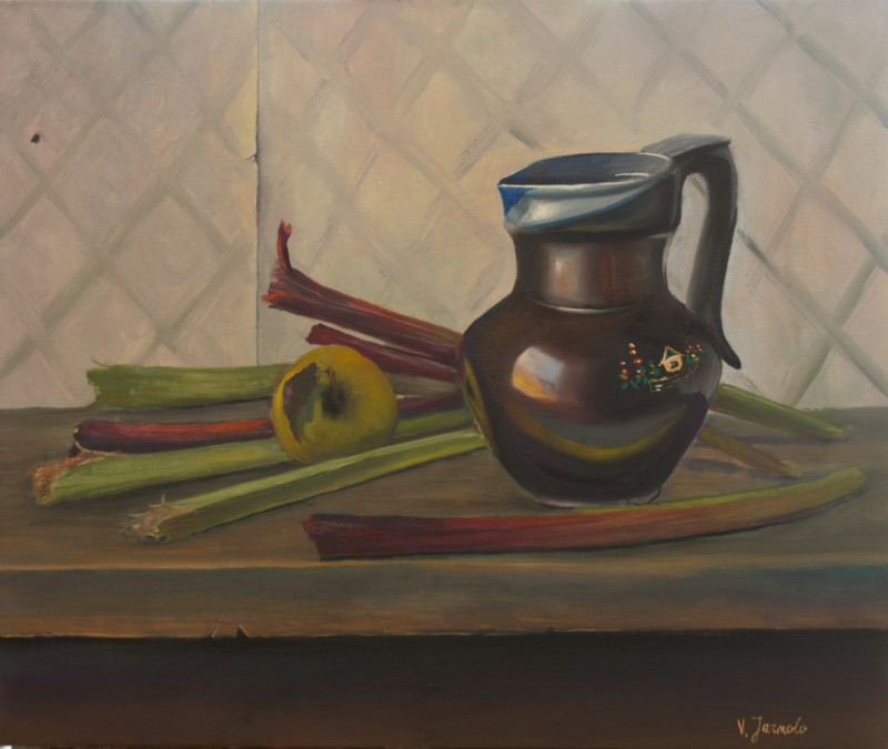 Rhubarb original painting by Vladimiras Jarmolo. Still-Life