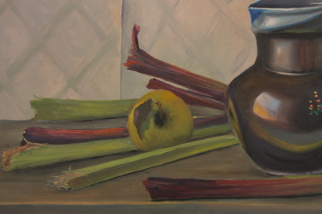 Rhubarb original painting by Vladimiras Jarmolo. Still-Life