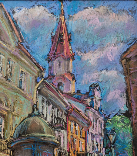 A Walk In the City of Vilnius original painting by Dmytro Hunts. Lithuanian Landscape Paintings